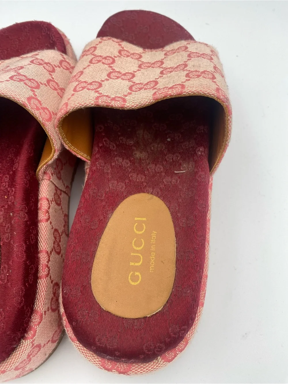 Gucci Pink & Burgundy Monogram Platform Slides